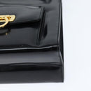 Salvatore Ferragamo Gancini Hand Bag Enamel 2way Black Gold Auth 149269-13