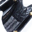 Salvatore Ferragamo Gancini Hand Bag Enamel 2way Black Gold Auth 149269-19
