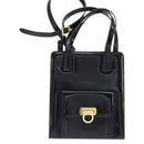 Salvatore Ferragamo Gancini Hand Bag Enamel 2way Black Gold Auth 149269-2