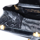 Salvatore Ferragamo Gancini Hand Bag Enamel 2way Black Gold Auth 149269-20