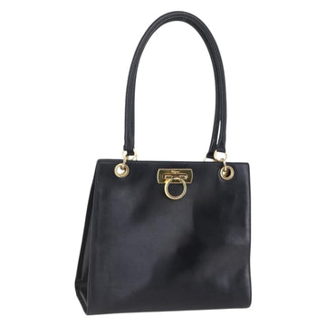 Salvatore Ferragamo Gancini Tote Bag Leather Black Gold Auth 149270