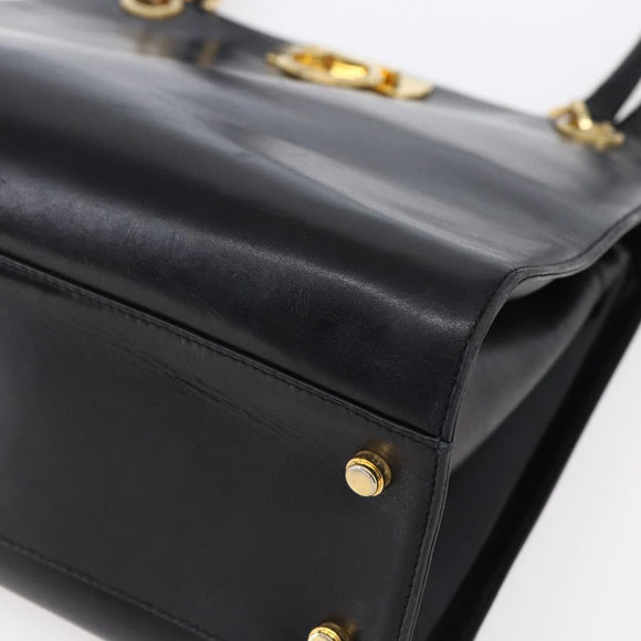 Salvatore Ferragamo Gancini Tote Bag Leather Black Gold Auth 149270