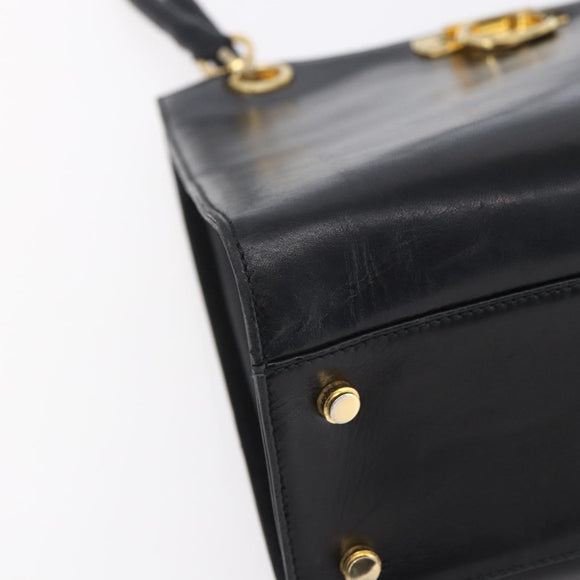 Salvatore Ferragamo Gancini Tote Bag Leather Black Gold Auth 149270