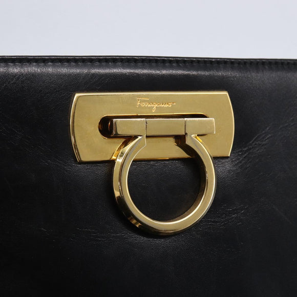 Salvatore Ferragamo Gancini Tote Bag Leather Black Gold Auth 149270