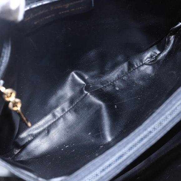 Salvatore Ferragamo Gancini Tote Bag Leather Black Gold Auth 149270