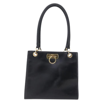 Salvatore Ferragamo Gancini Tote Bag Leather Black Gold Auth 149270 - 0