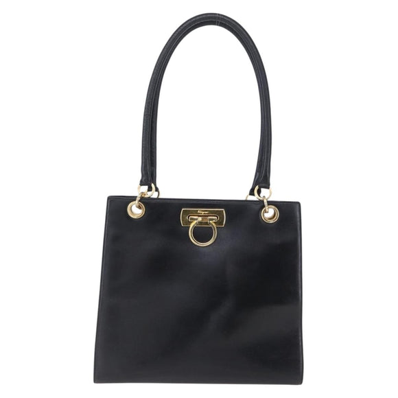 Salvatore Ferragamo Gancini Tote Bag Leather Black Gold Auth 149270