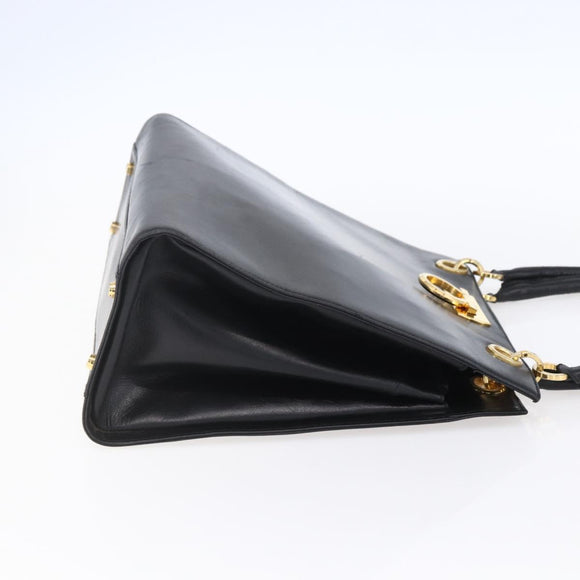 Salvatore Ferragamo Gancini Tote Bag Leather Black Gold Auth 149270