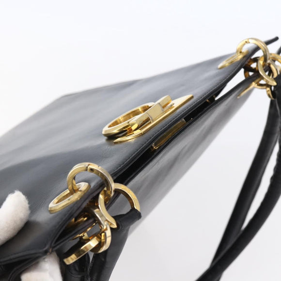 Salvatore Ferragamo Gancini Tote Bag Leather Black Gold Auth 149270