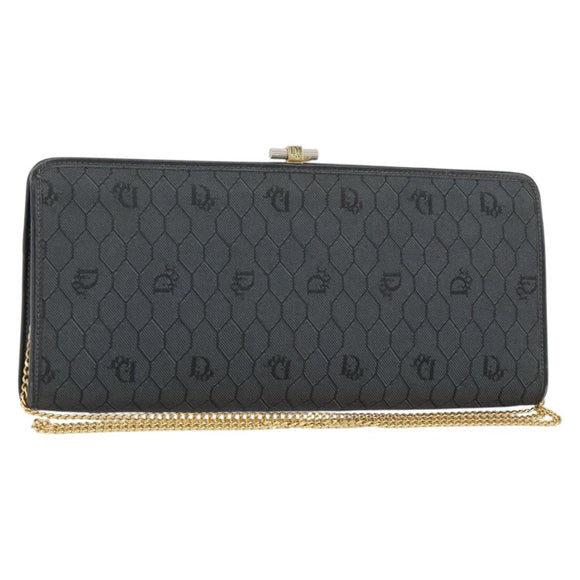 Christian Dior Honeycomb Canvas Chain Shoulder Bag Black Gold Auth 149271