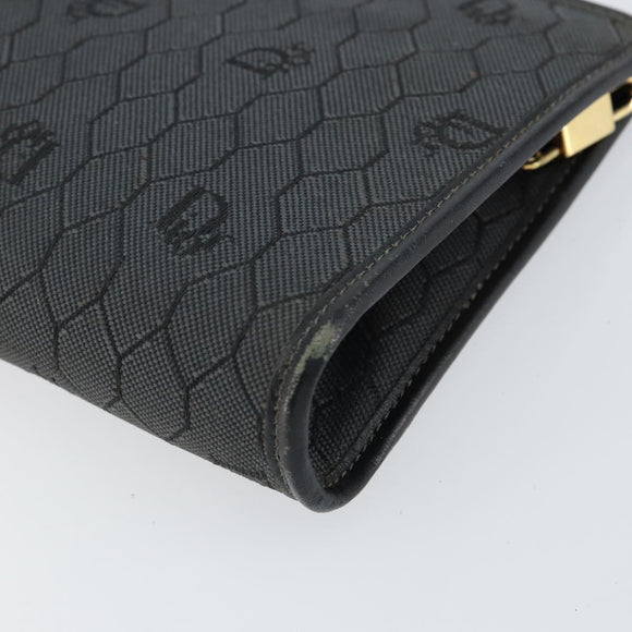 Christian Dior Honeycomb Canvas Chain Shoulder Bag Black Gold Auth 149271