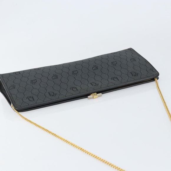 Christian Dior Honeycomb Canvas Chain Shoulder Bag Black Gold Auth 149271