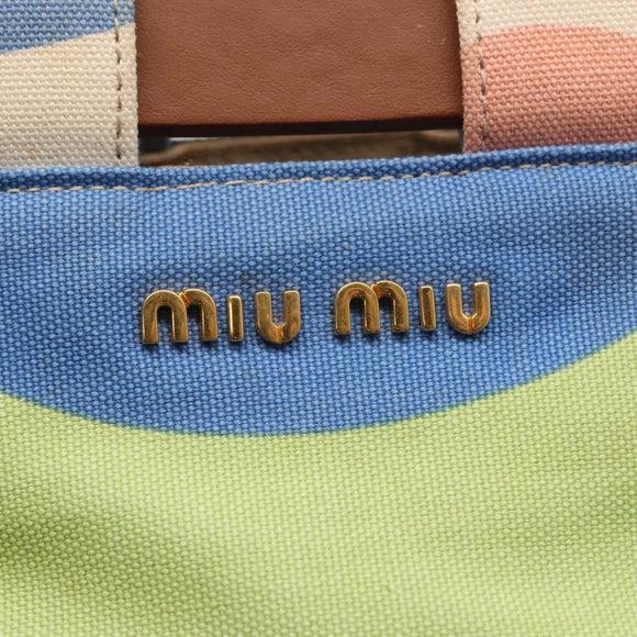 Miu Miu Hand Bag Canvas 2way Green Gold Auth 149273