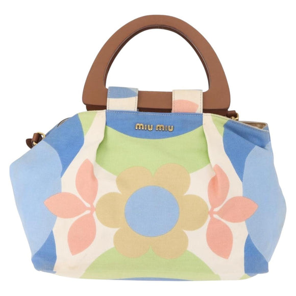 Miu Miu Hand Bag Canvas 2way Green Gold Auth 149273