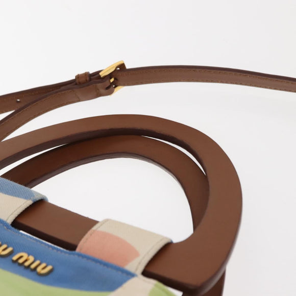 Miu Miu Hand Bag Canvas 2way Green Gold Auth 149273