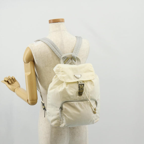 PRADA Backpack Nylon White Silver Auth 149274