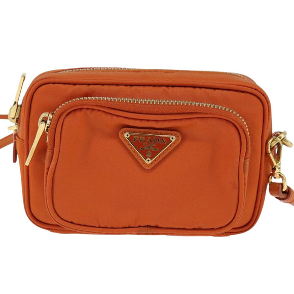 PRADA Shoulder Bag Nylon Orange Gold Auth 149289