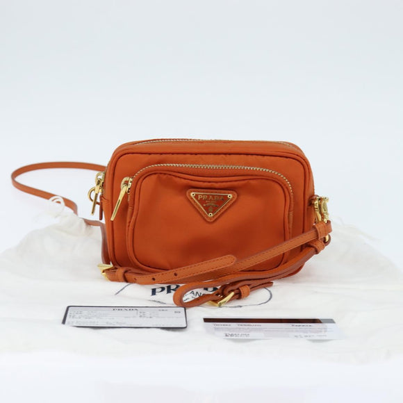 PRADA Shoulder Bag Nylon Orange Gold Auth 149289
