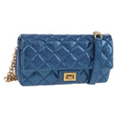 CHANEL 2.55 Matelasse Chain Shoulder Bag Calf Skin Blue Gold CC Auth 149291M-1