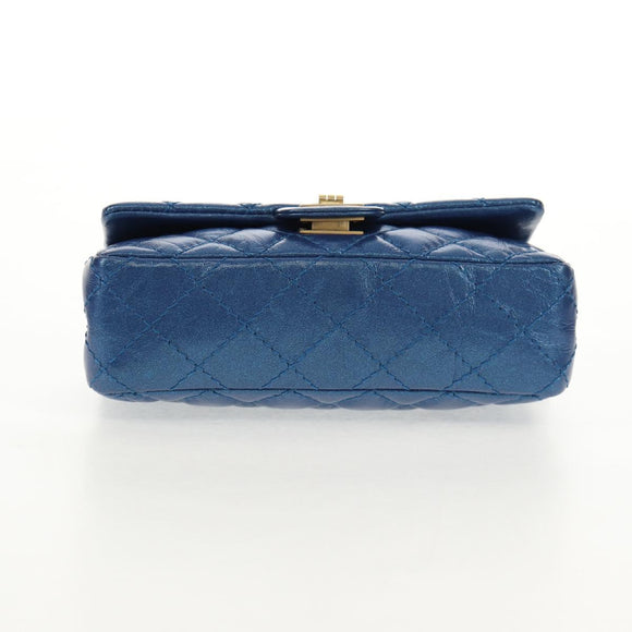 CHANEL 2.55 Matelasse Chain Shoulder Bag Calf Skin Blue Gold CC Auth 149291SM