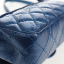 CHANEL 2.55 Matelasse Chain Shoulder Bag Calf Skin Blue Gold CC Auth 149291SM-18