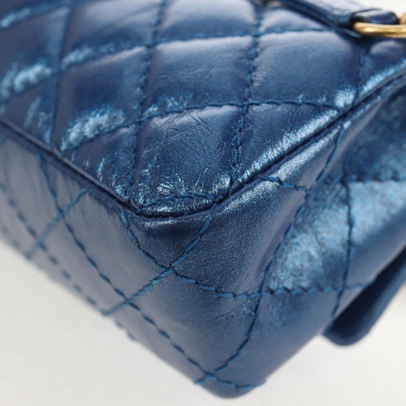 CHANEL 2.55 Matelasse Chain Shoulder Bag Calf Skin Blue Gold CC Auth 149291SM