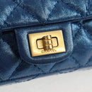 CHANEL 2.55 Matelasse Chain Shoulder Bag Calf Skin Blue Gold CC Auth 149291SM-20