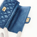 CHANEL 2.55 Matelasse Chain Shoulder Bag Calf Skin Blue Gold CC Auth 149291M-10