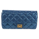CHANEL 2.55 Matelasse Chain Shoulder Bag Calf Skin Blue Gold CC Auth 149291M-14