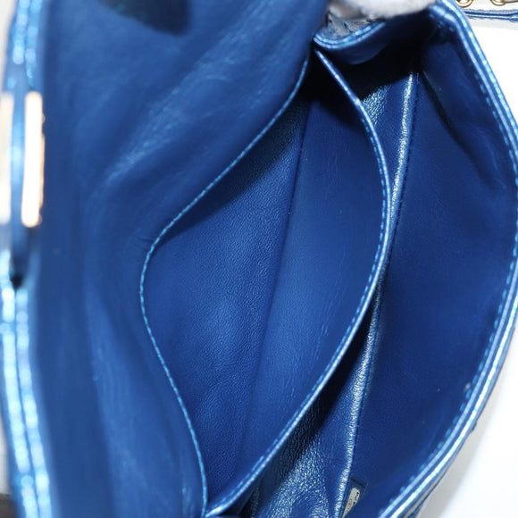 CHANEL 2.55 Matelasse Chain Shoulder Bag Calf Skin Blue Gold CC Auth 149291M