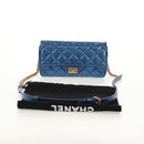 CHANEL 2.55 Matelasse Chain Shoulder Bag Calf Skin Blue Gold CC Auth 149291SM-12