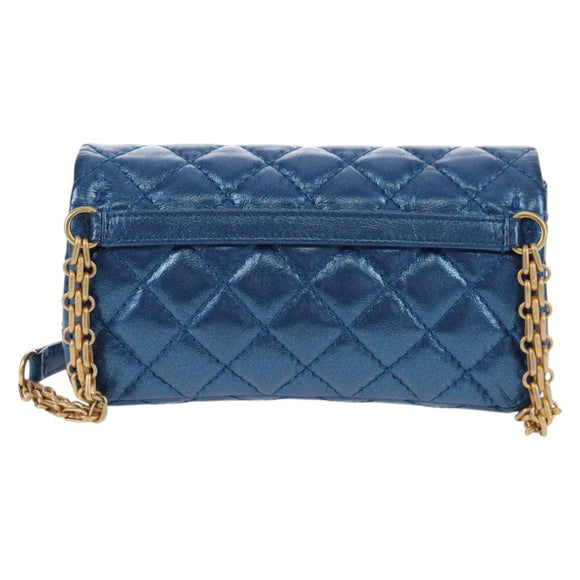 CHANEL 2.55 Matelasse Chain Shoulder Bag Calf Skin Blue Gold CC Auth 149291SM
