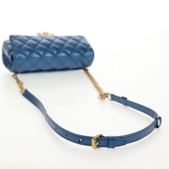 CHANEL 2.55 Matelasse Chain Shoulder Bag Calf Skin Blue Gold CC Auth 149291M