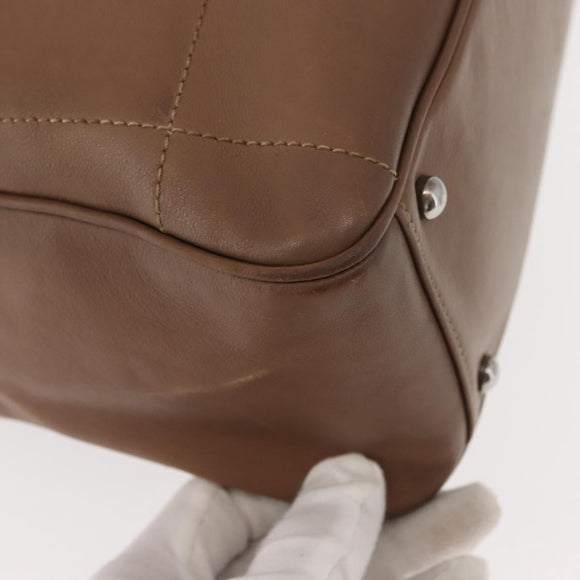 CHANEL Choco Bar Hand Bag Lamb Skin Brown Silver CC Auth 149307