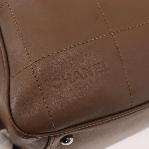 CHANEL Choco Bar Hand Bag Lamb Skin Brown Silver CC Auth 149307