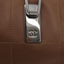 CHANEL Choco Bar Hand Bag Lamb Skin Brown Silver CC Auth 149307-20