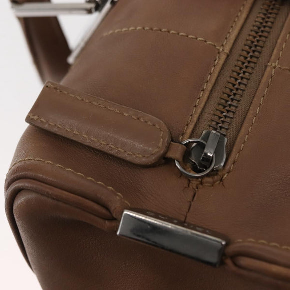 CHANEL Choco Bar Hand Bag Lamb Skin Brown Silver CC Auth 149307