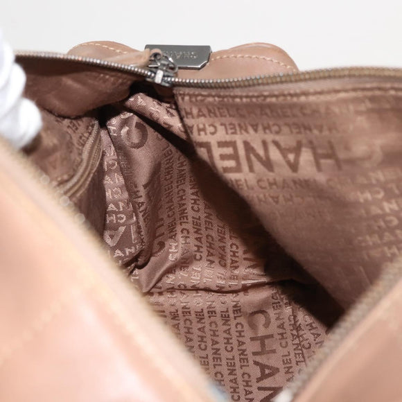 CHANEL Choco Bar Hand Bag Lamb Skin Brown Silver CC Auth 149307