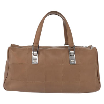 CHANEL Choco Bar Hand Bag Lamb Skin Brown Silver CC Auth 149307 - 0