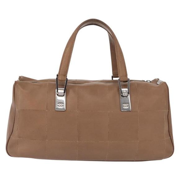 CHANEL Choco Bar Hand Bag Lamb Skin Brown Silver CC Auth 149307