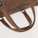 CHANEL Choco Bar Hand Bag Lamb Skin Brown Silver CC Auth 149307-8