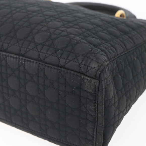 Christian Dior Canage Hand Bag Nylon Black Gold Auth 149311