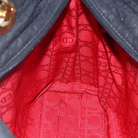 Christian Dior Canage Hand Bag Nylon Black Gold Auth 149311