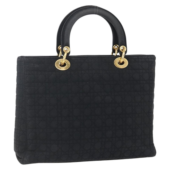 Christian Dior Canage Hand Bag Nylon Black Gold Auth 149311