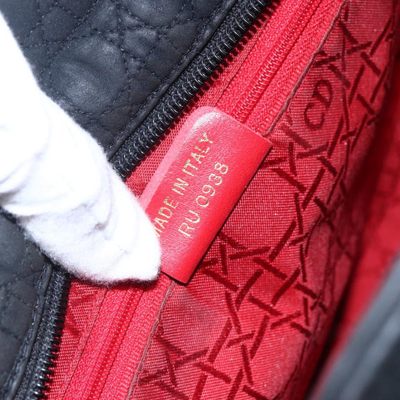 Christian Dior Canage Hand Bag Nylon Black Gold Auth 149311