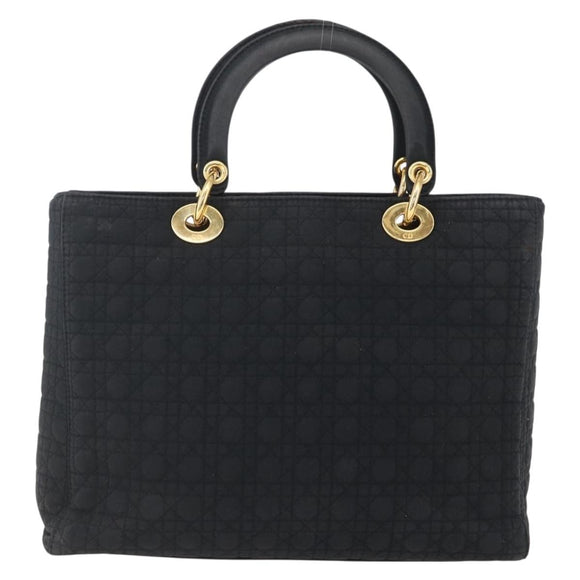 Christian Dior Canage Hand Bag Nylon Black Gold Auth 149311