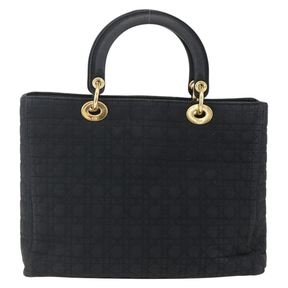 Christian Dior Canage Hand Bag Nylon Black Gold Auth 149311