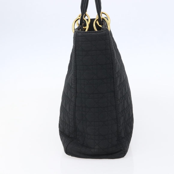 Christian Dior Canage Hand Bag Nylon Black Gold Auth 149311