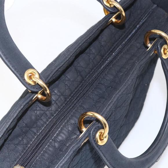 Christian Dior Canage Hand Bag Nylon Black Gold Auth 149311