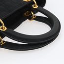 Christian Dior Canage Hand Bag Nylon Black Gold Auth 149311-7